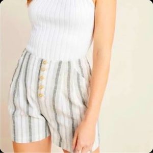 Anthropologie Beachgoer Striped Linen Blend High Rise Button Fly Shorts